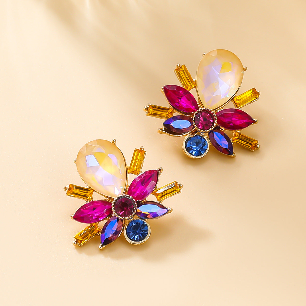 Wholesale colored diamond full diamond flower stud earrings alloy earrings ACC-ES-JL017