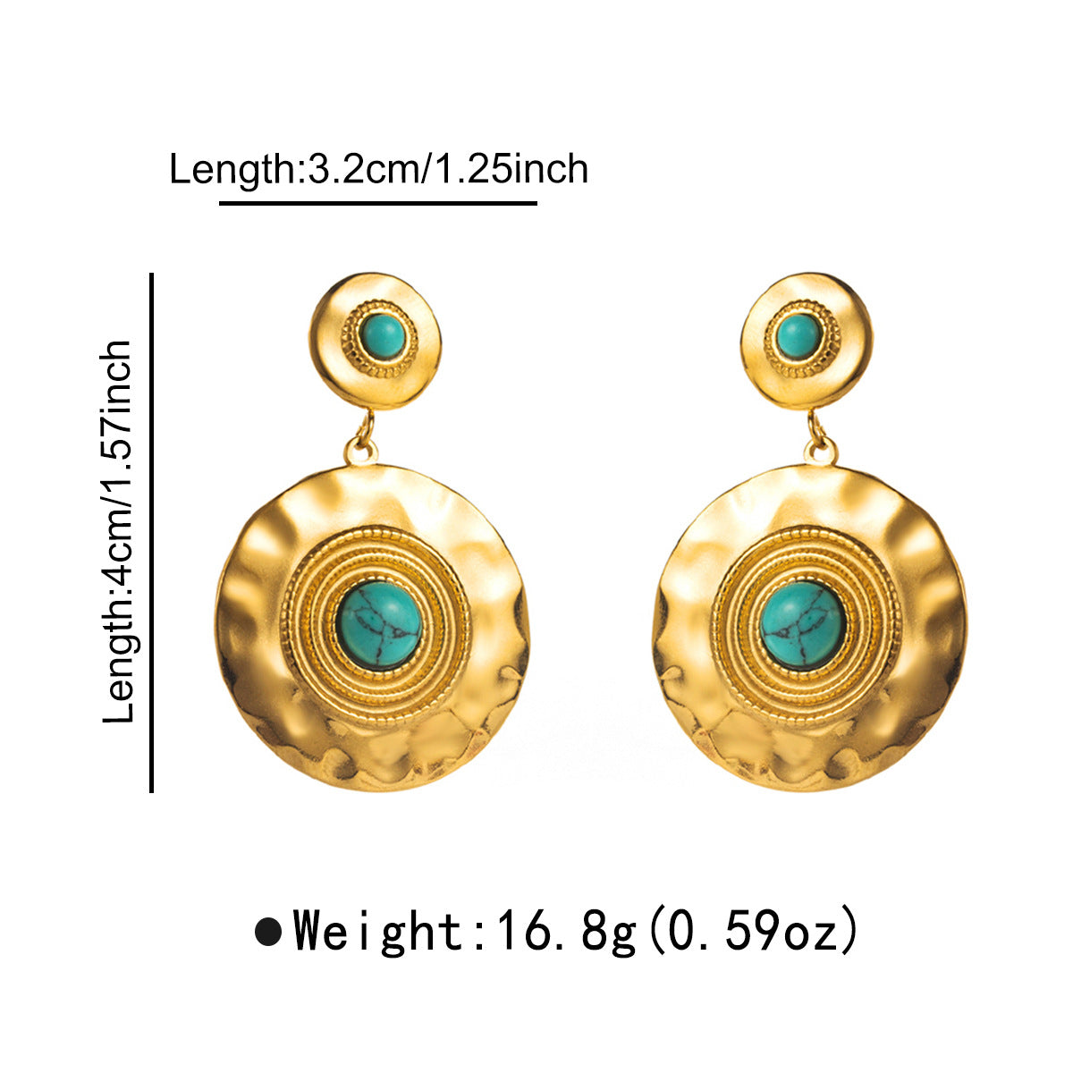 Wholesale stainless steel temperament round earrings personality high sense earrings creative geometric inlay turquoise earrings