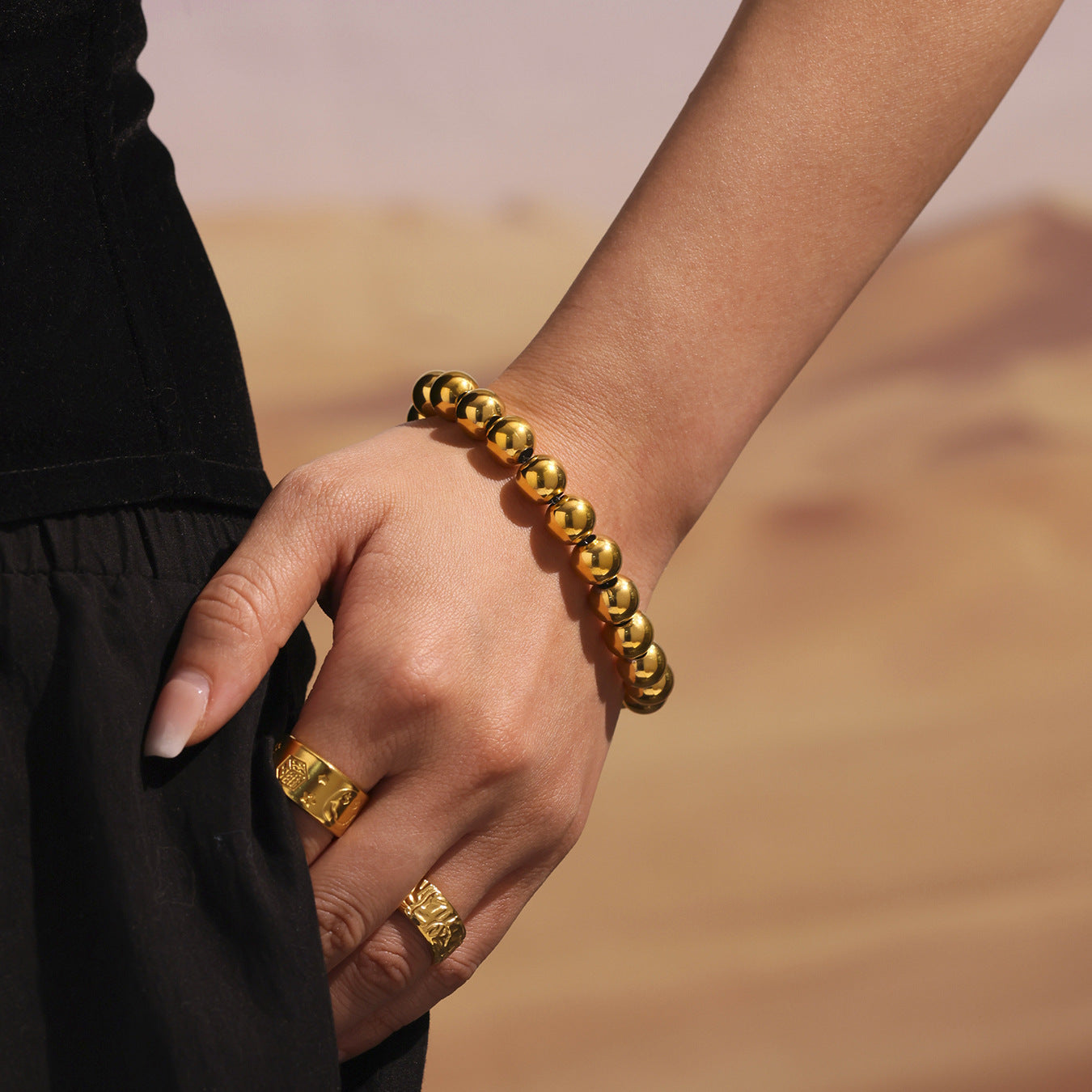 Wholesale Stainless Steel Color-Blocking Hollow Round Bead Handmade Beaded Bracelet