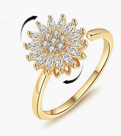 Wholesale Necklace  Diamond-encrusted Sunflower  Ring Rotatable Clavicle Chain Jewelry