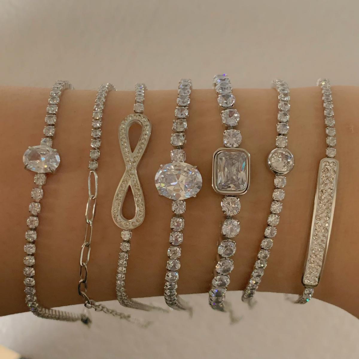 Wholesale Simple Style Stacked Bracelet Combination suit Stainless Steel Zircon Jewelry