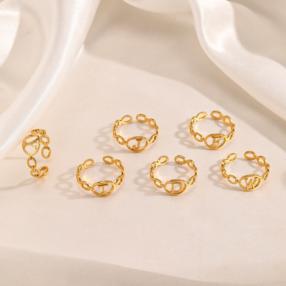 Wholesale Simple 26 Letters Stainless Steel Rings Open Adjustable Rings ACC-RS-JiaLi005