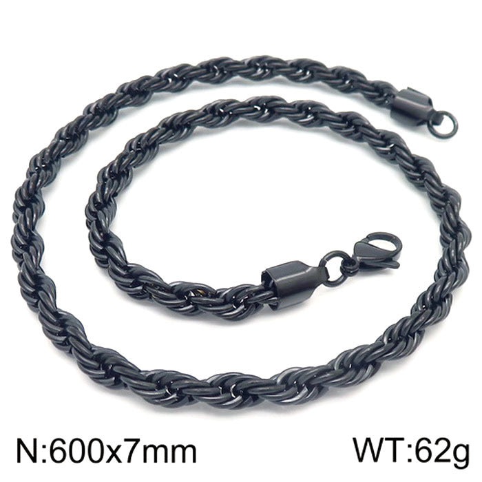 Wholesale Black Twist Chain with Chain Button Rope Chain Titanium Steel Necklace ACC-NE-KaLun002