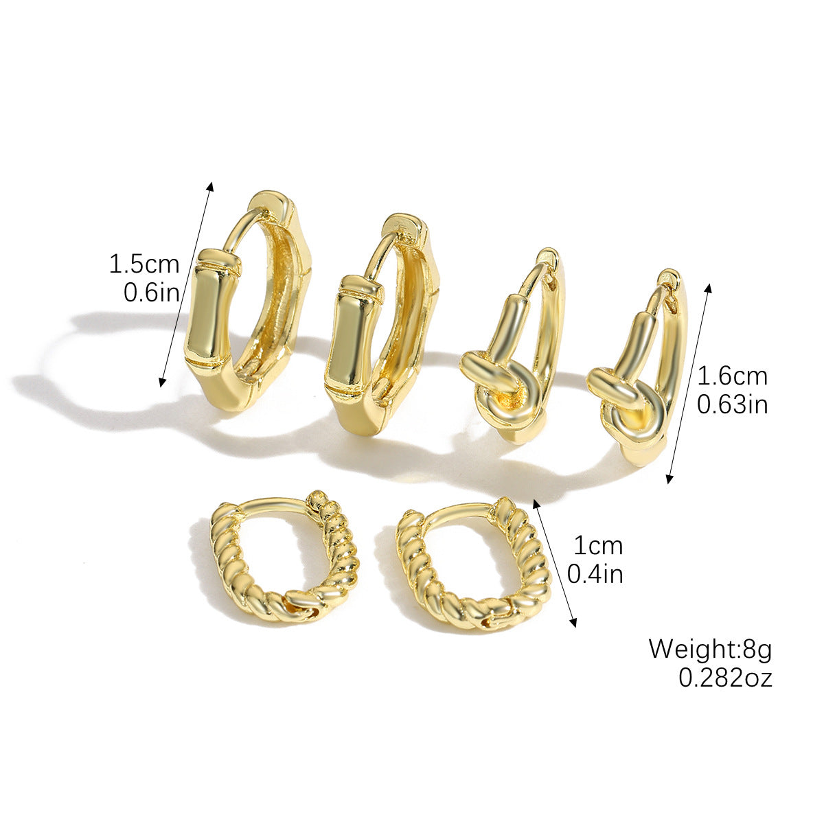 Wholesale Irregular one card three pairs of copper zircon earrings set