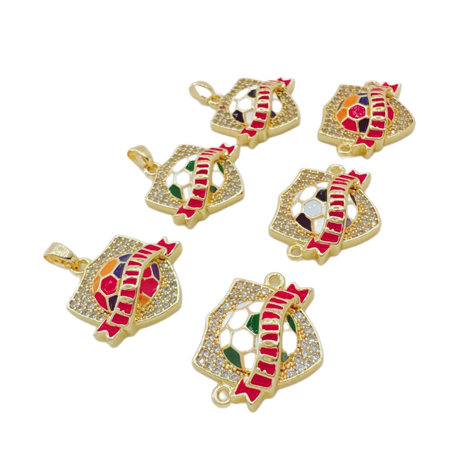 Wholesale Soccer Football Drop Pendant Gold Tone Enamel Charm Car Key Accessory Gift