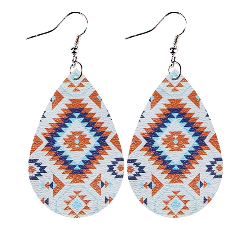 Wholesale Western style ethnic style totem pattern  striped leatherEarrings