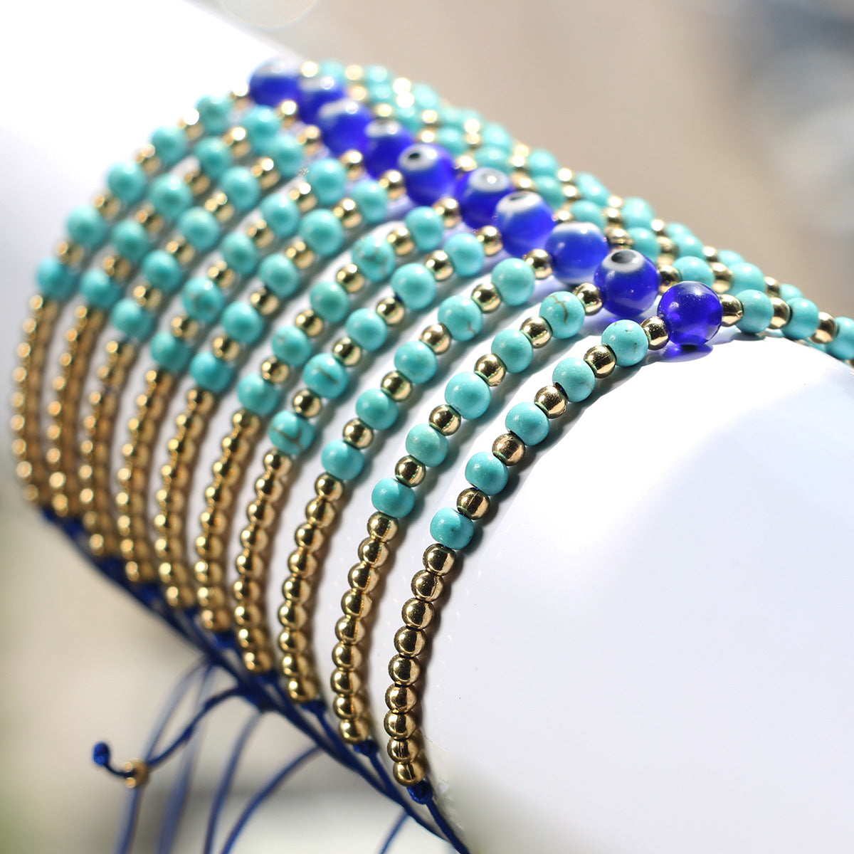 Wholesale Evil Eye Woven Rope Turquoise Beaded Bracelet for Women,  Handmade Geometric Style,  Chic Jewelry Accessory Gift