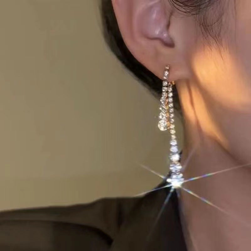 Wholesale Gold Rhinestone Geometric Long Earrings Women Trendy Jewelry Accessory Party Gift