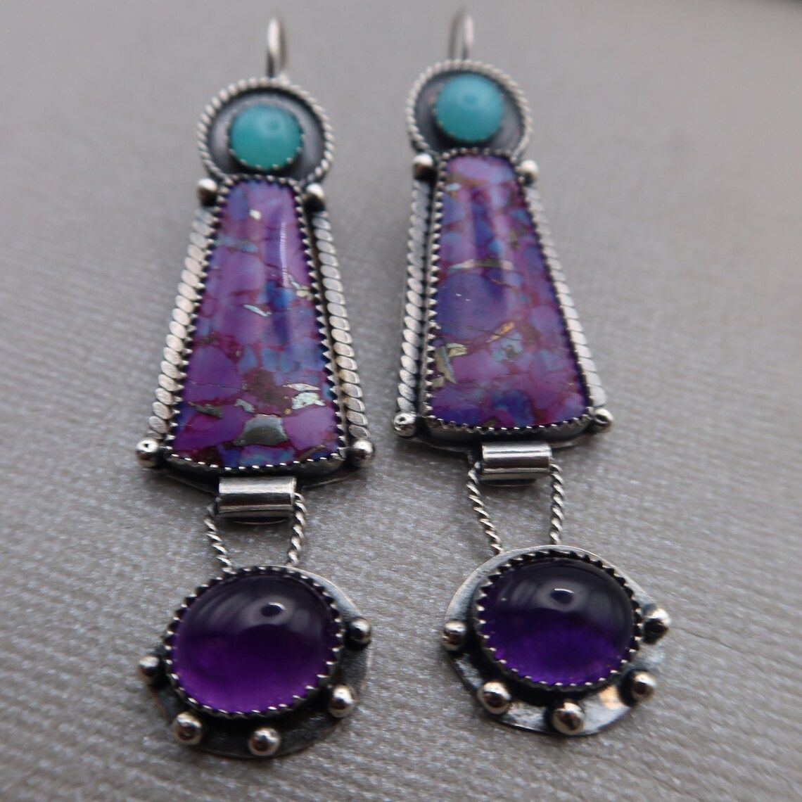 Wholesale Retro  purple charm enamel long earrings