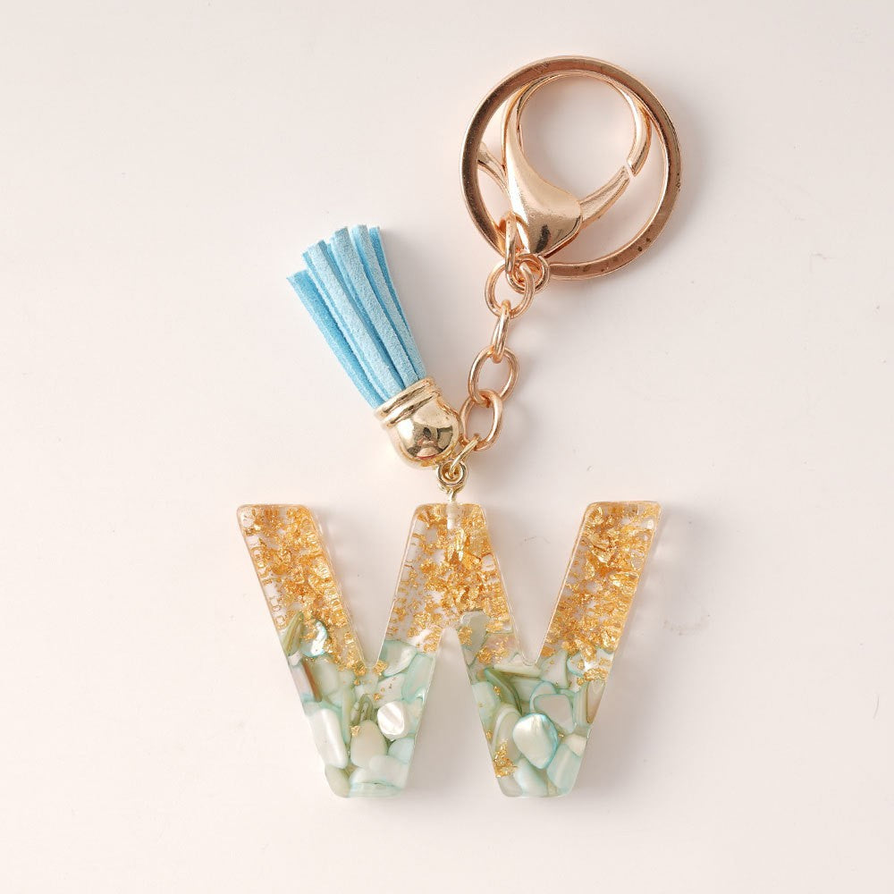 Wholesale Blue Gold Tassel 26 English Letters Gold Keychains