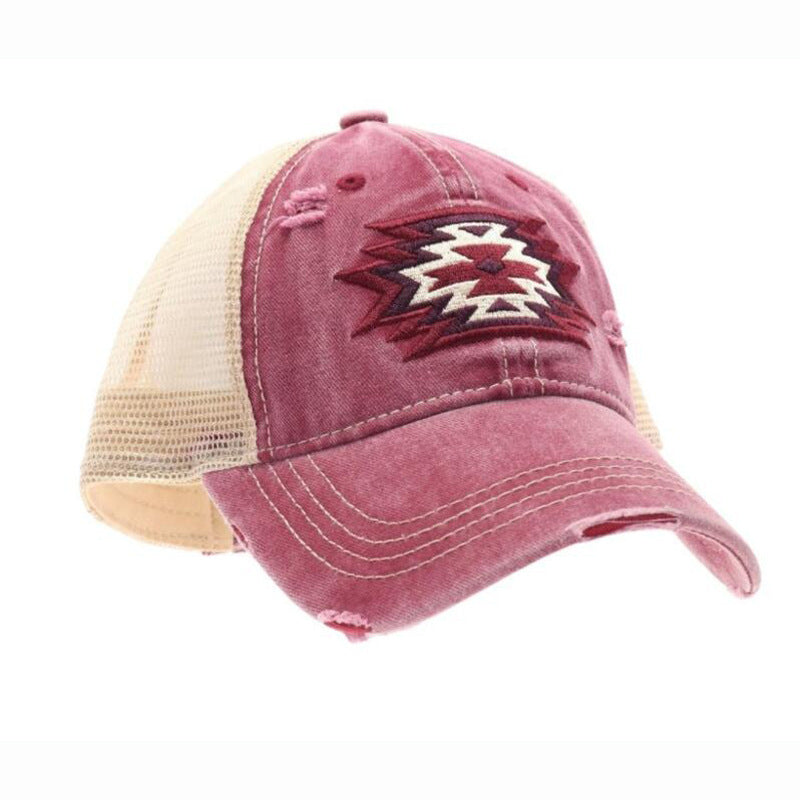 Wholesale  Opening Ponytail Duck Tongue Mesh Cap Embroidered Washed Baseball Cap