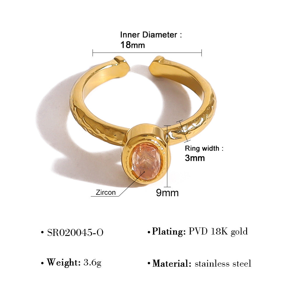Wholesale retro style color zircon ring  open stainless steel adjustable ring