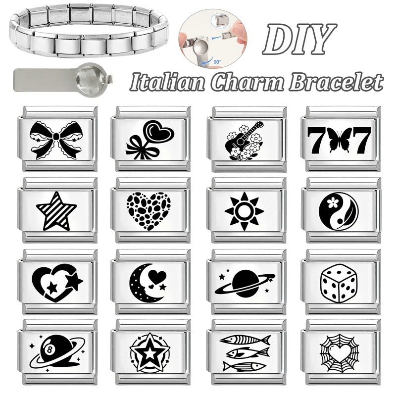 Wholesale 9mm Italian Charm Starter Bracelets DIY Black and white Creative Stainless Steel Composable Bracelet