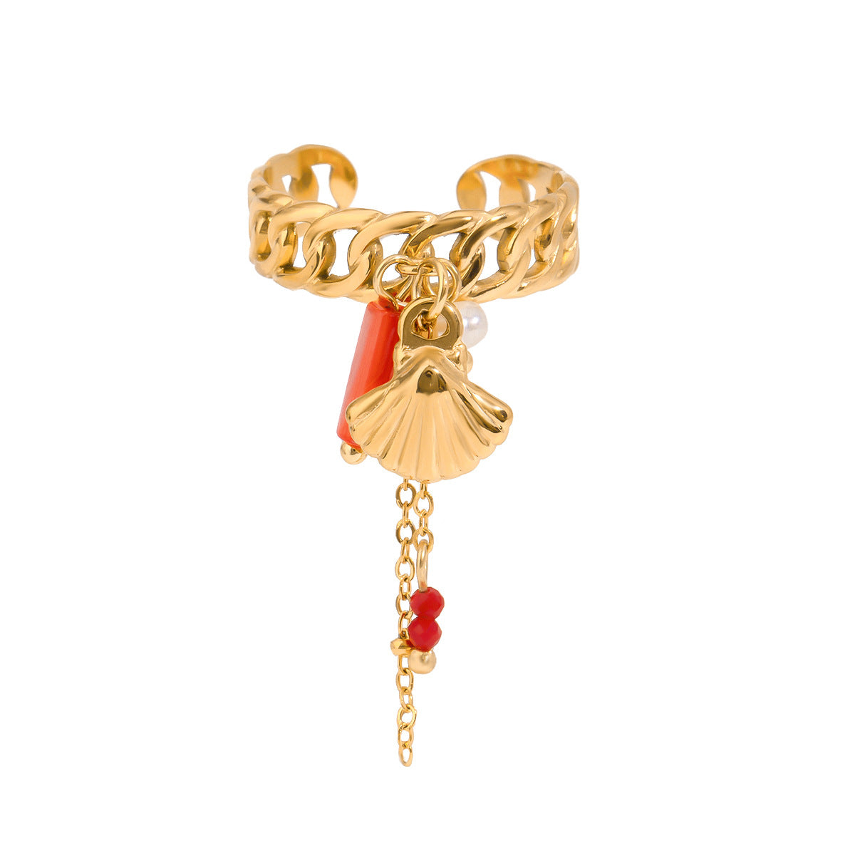 Wholesale 18K gold stainless steel coral rib hollow twist adjustable opening ring