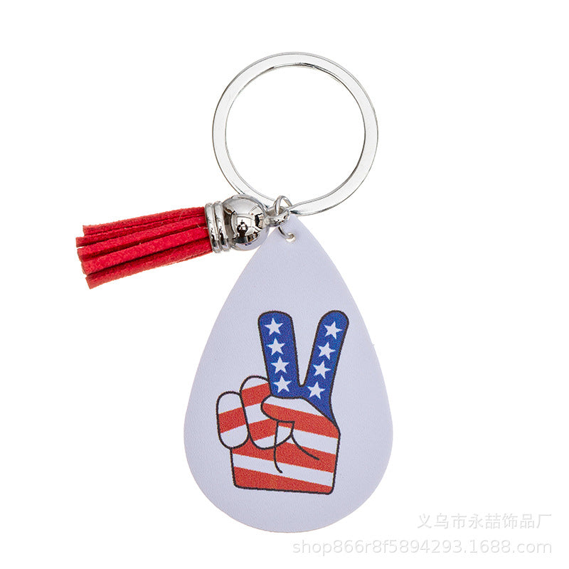 Wholesale American Flag Independence Day PU Leather Keychain Water Drop Five-Pointed Star Pendant ACC-KC-Yongz001