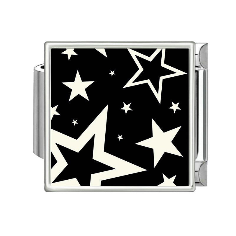 Wholesale Italian-Style Black and White Cat &  Star Patchwork Bracelet Stainless Steel DIY Jewelry Accessory