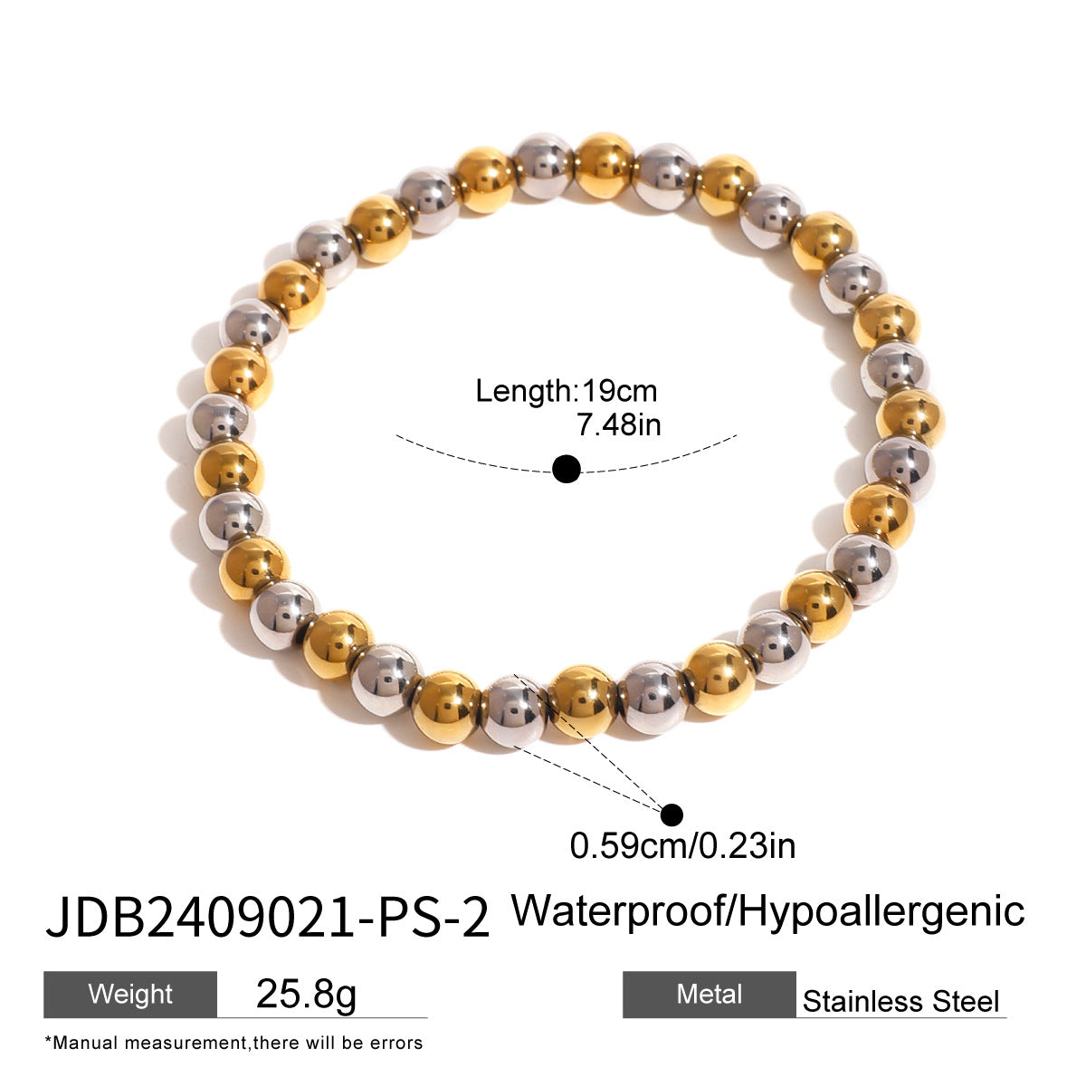 Wholesale  18k gold stainless steel gold and silver color matching  beaded elastic rope bracelet