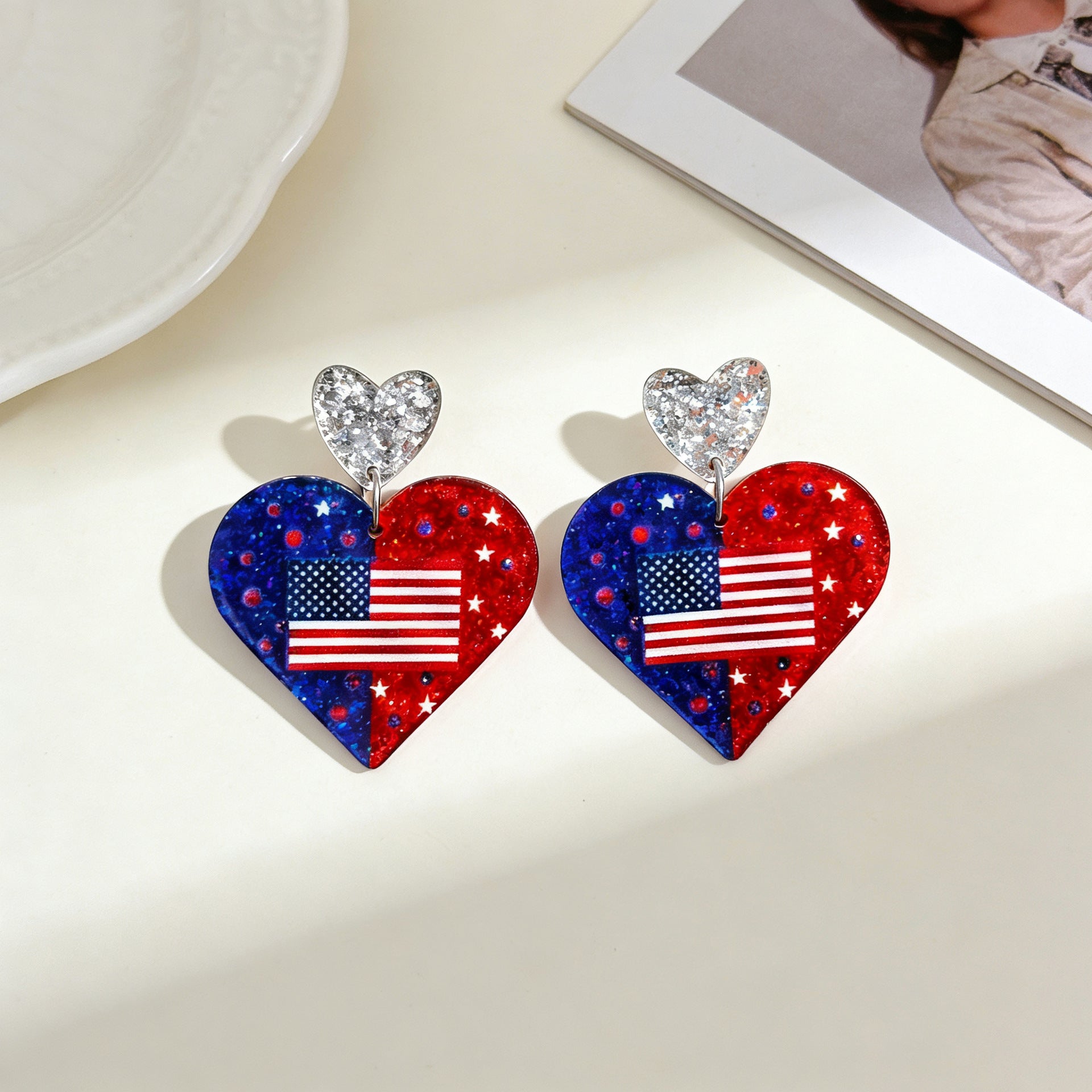 Wholesale Independence Day Flag-Colored Acrylic Earrings