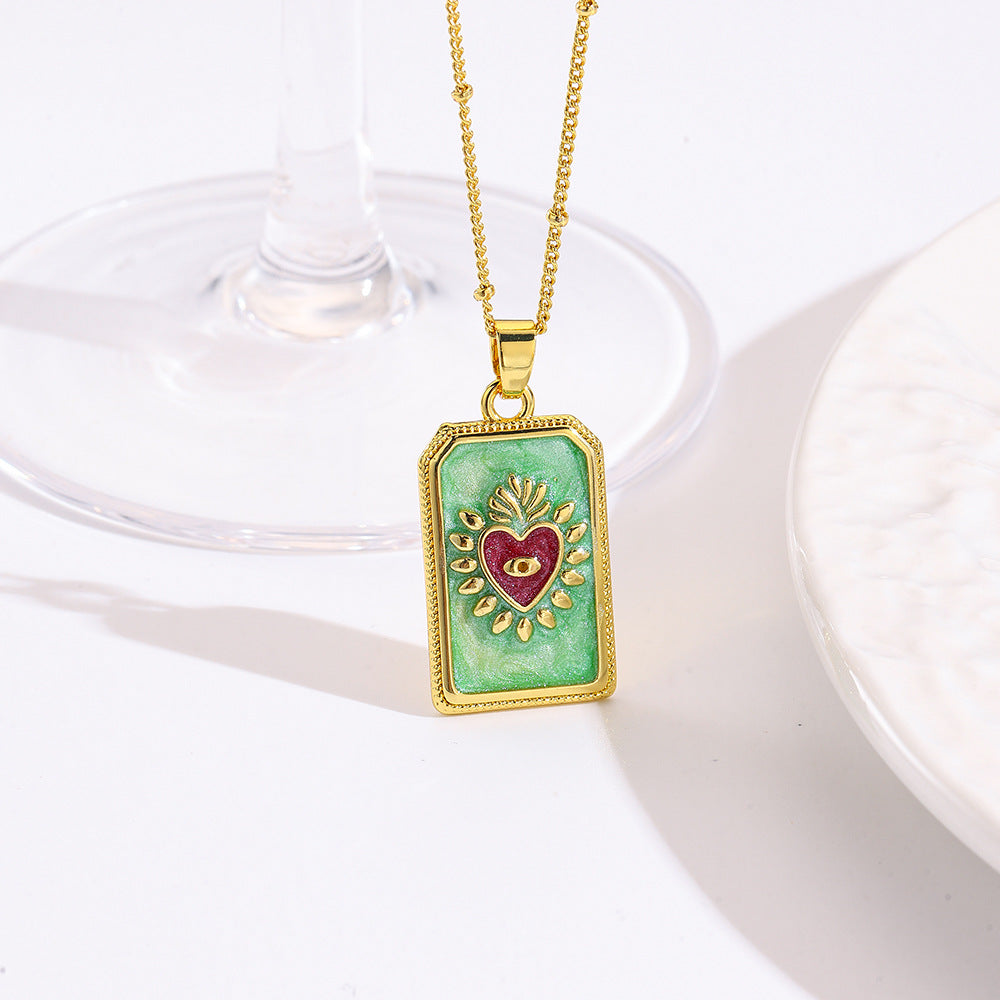 Wholesale square color dripping copper love conch shell eye moon jellyfish tarot pendant necklace