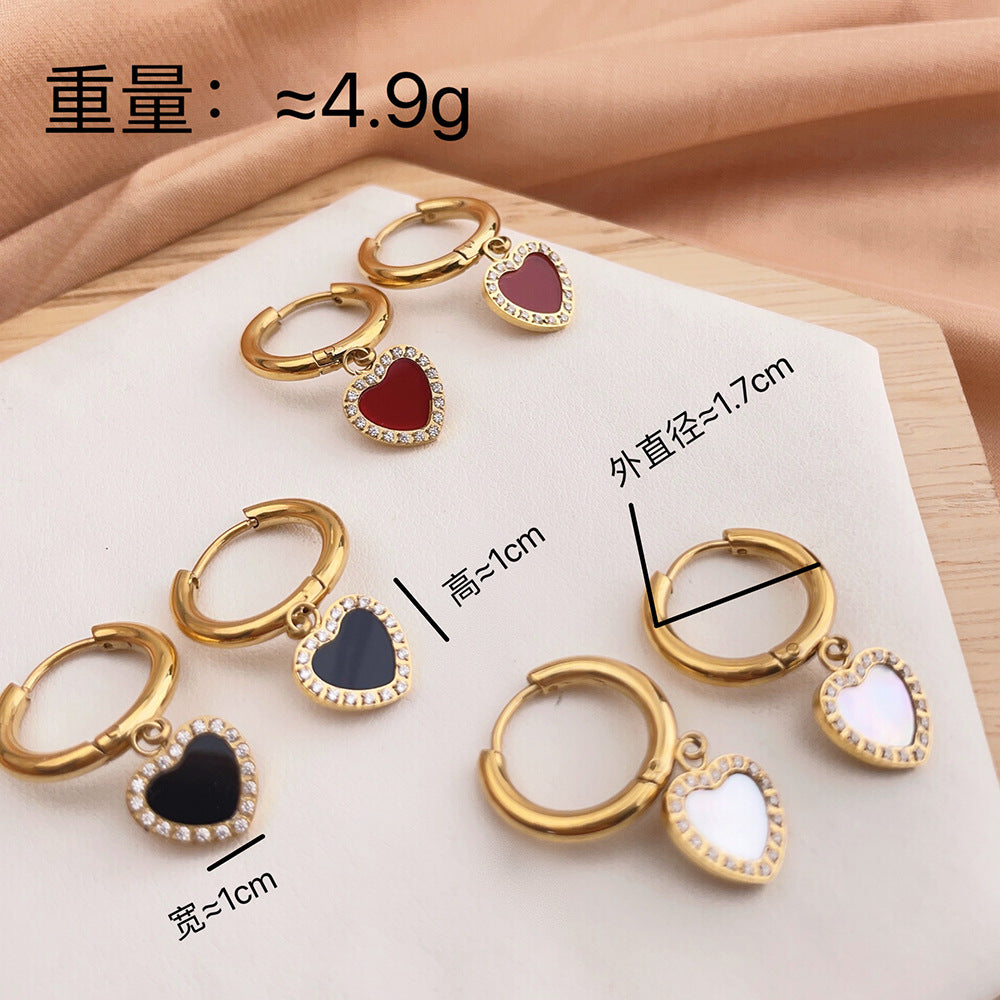 Wholesale Valentine's Day Retro Love Heart Full Diamond Circle Titanium Steel Earrings