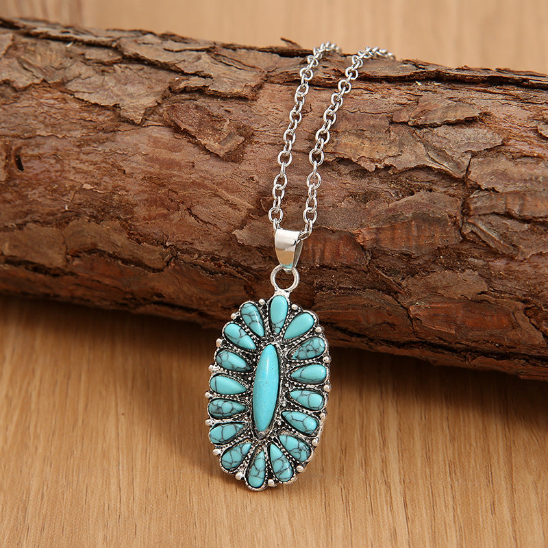 Wholesale ethnic style inlaid turquoise necklace