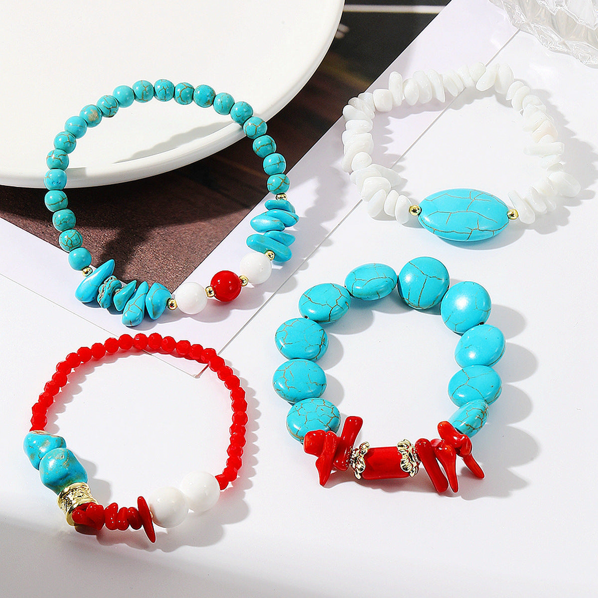 Wholesale  White Turquoise Crystal Women Beaded Bracelet suit Bohemian Turquoise Bracelet