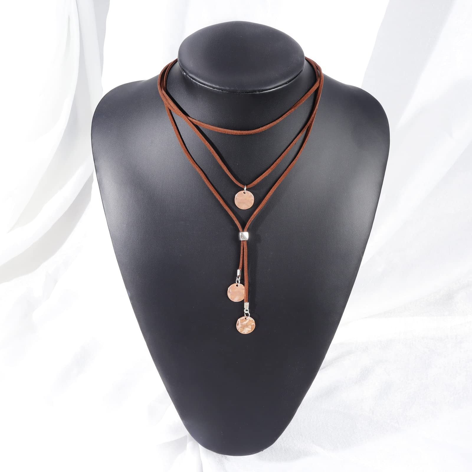 Wholesale Artificial Leather Bohemian Turquoise Layered Stacking Necklace Retro Geometric Pendant Jewelry Accessory