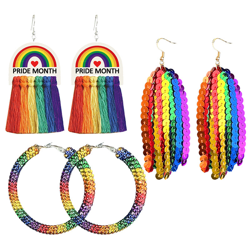 Wholesale  Rainbow Crowd Rhinestone Ear  Tassel Earrings