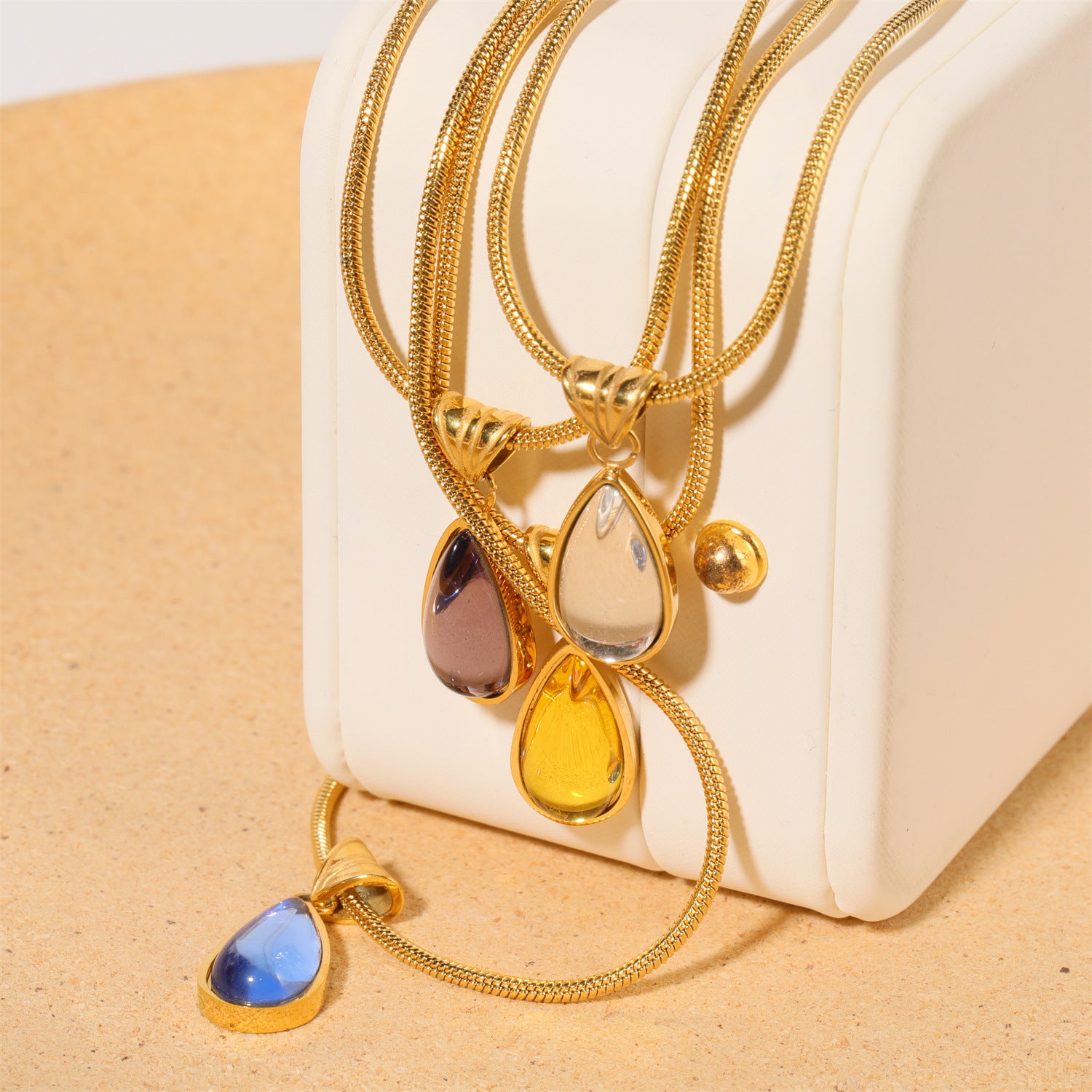 Wholesale 18K Gold Plated 12 Birthstone Titanium Steel Water Drop Necklace