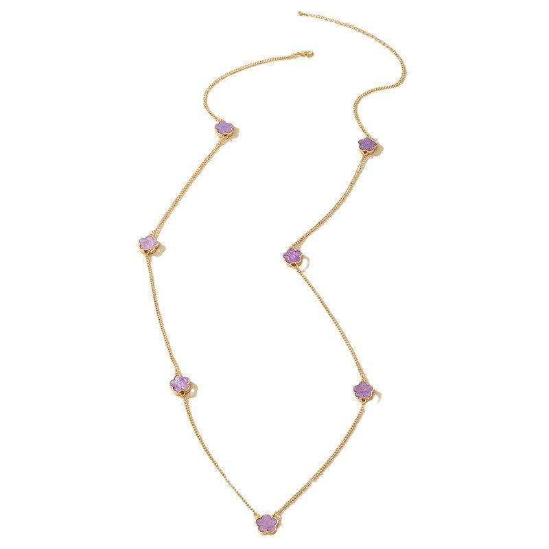 Wholesale Lucky Five-Leaf Clover Alloy Necklace Long Chain Fashion Accessory for Women Gift Boutique Resale