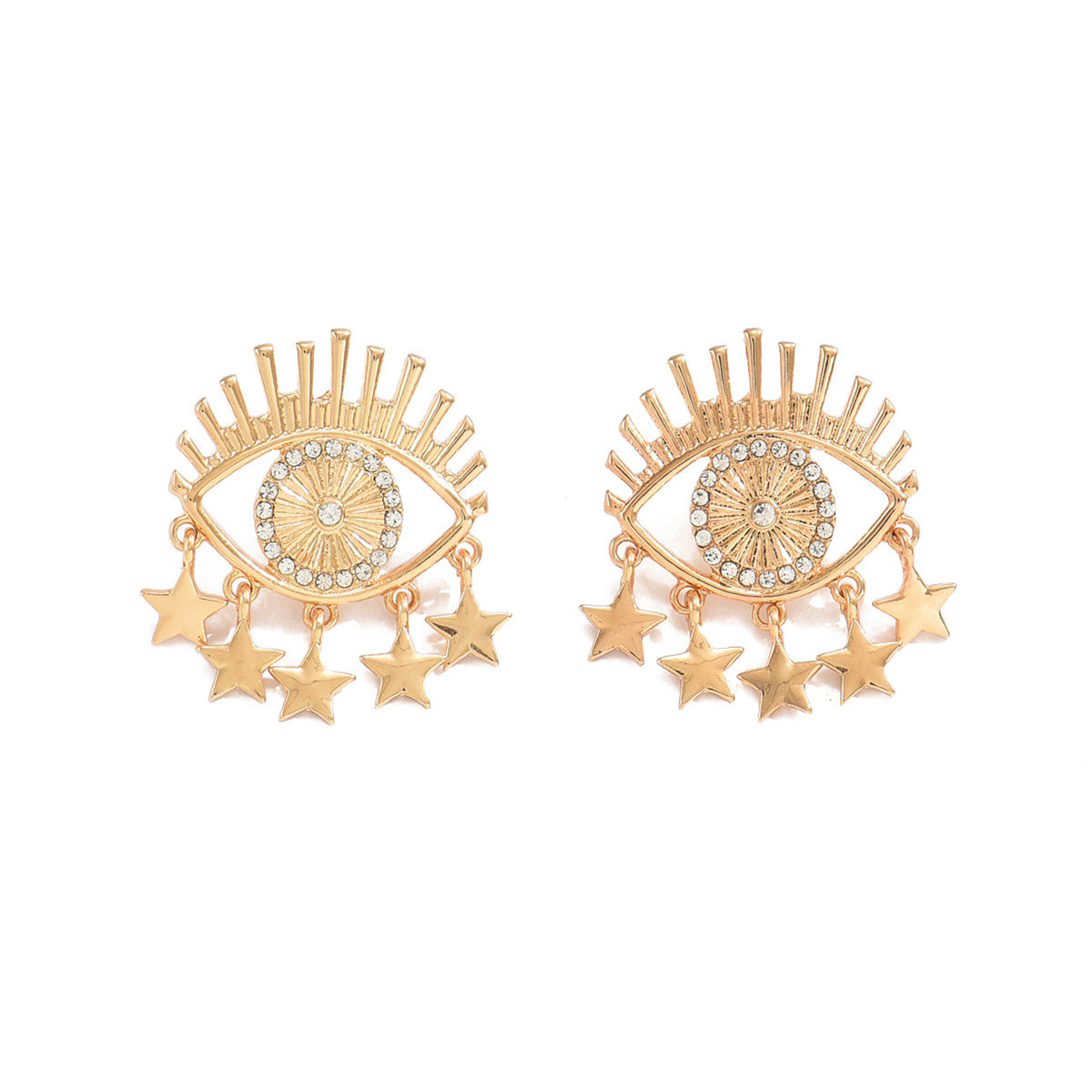 Wholesale Hollow Metal Evil Eye Earrings Rhinestone Tassel Star for Women Party Wear Fashion Accessory
