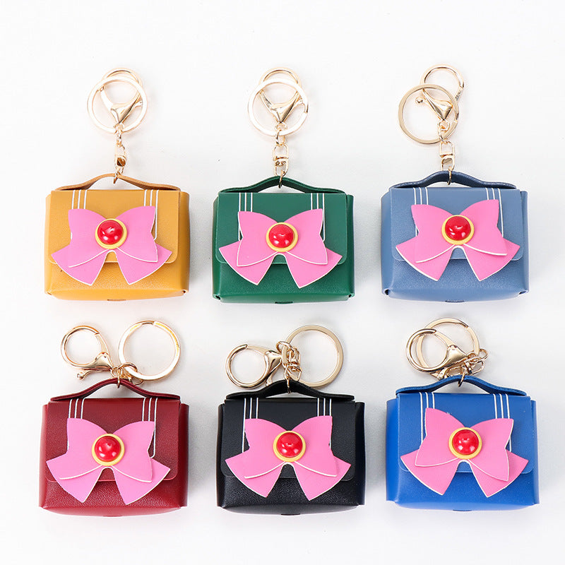 Wholesale Light Blue Leather Keychain Pendant With Bow And Butterfly European Style Car Key Accessory