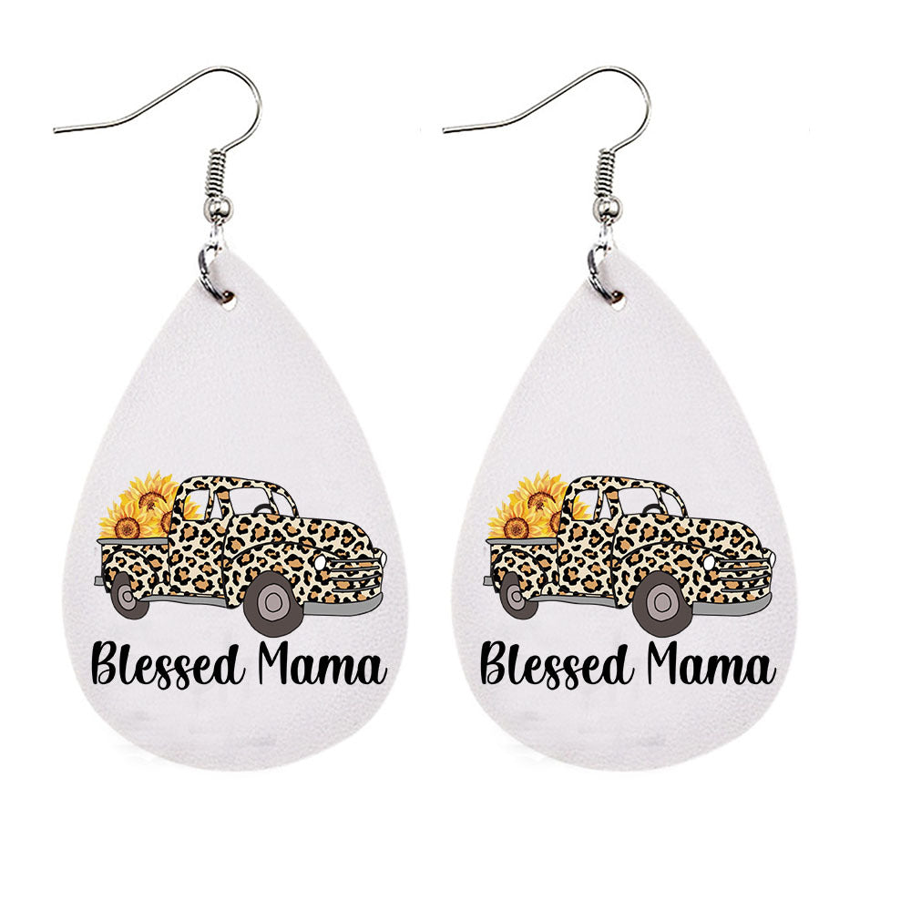 Wholesale MAMA Leopard Mother's Day Leather Earrings ACC-ES-CY006