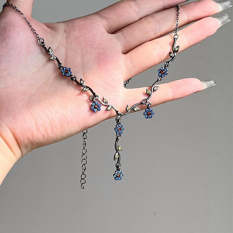 Wholesale Blue Little Plum Drop Glaze Necklace