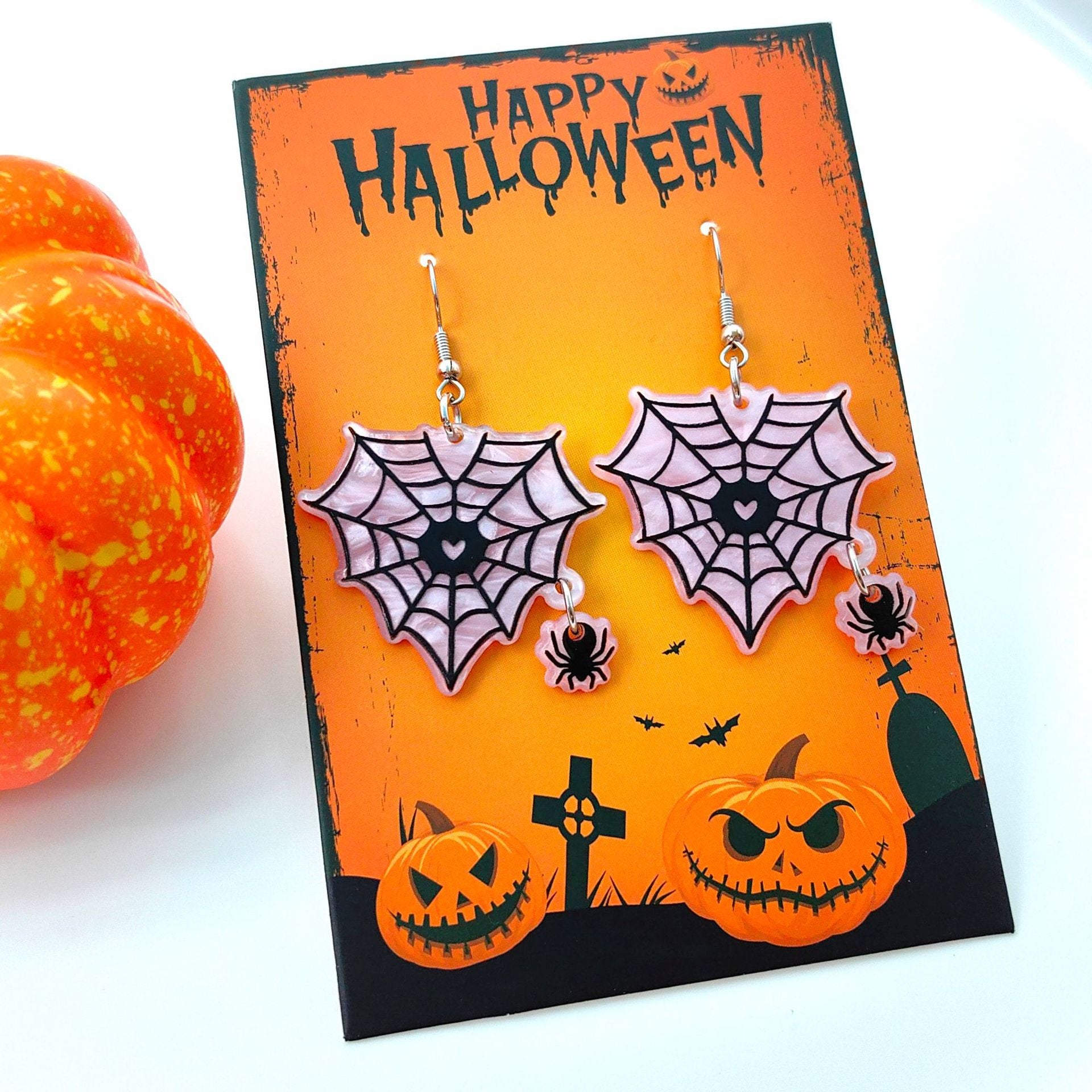 Wholesale Halloween Cartoon Funny Acrylic Double-sided Pumpkin Print Earrings ACC-ES-XiZhao023