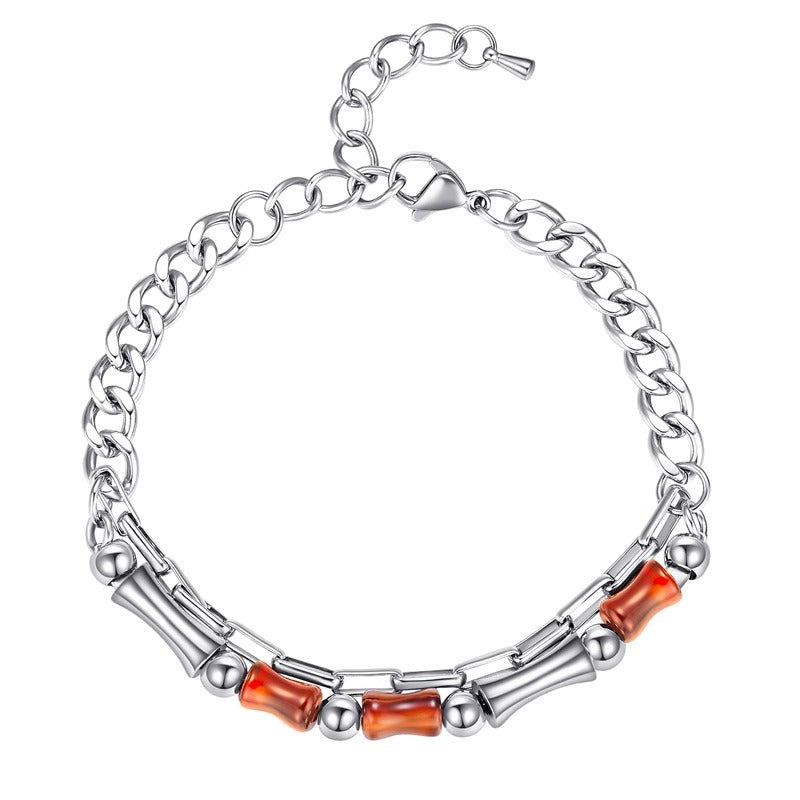 Wholesale  Red Agate Bracelet Men's Titanium Steel Street Bracelet