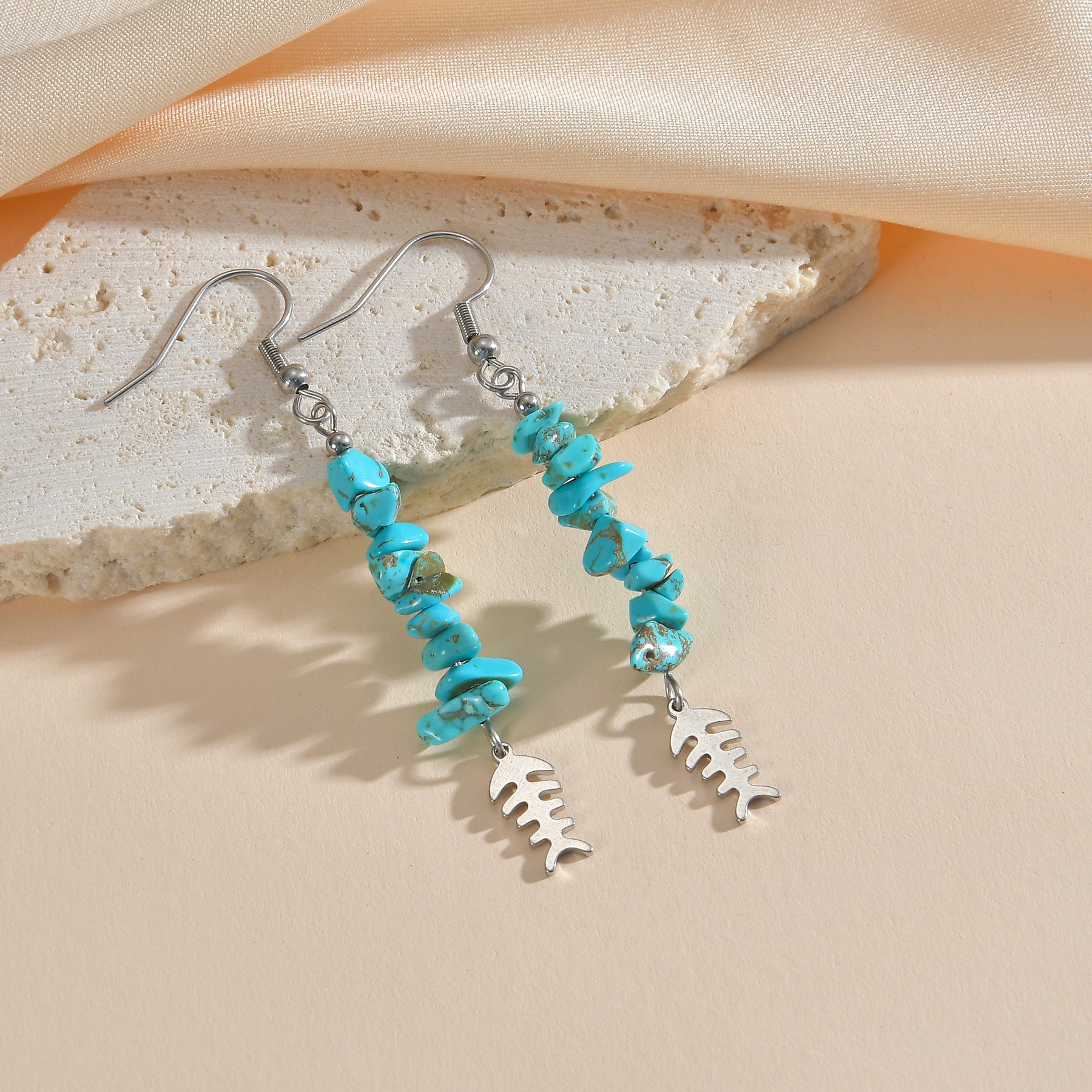 Wholesale Blue Gravel Earrings Long Non-fading Earrings Stainless Steel Earrings ACC-ES-yanc003