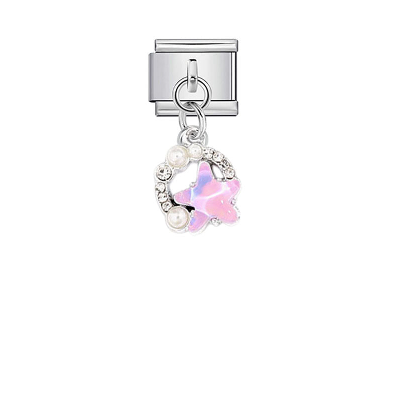 Wholesale Pink Crystal Flower Moon Pendant Charm for DIY Bracelet Watch - Stylish Jewelry Accessory for Women