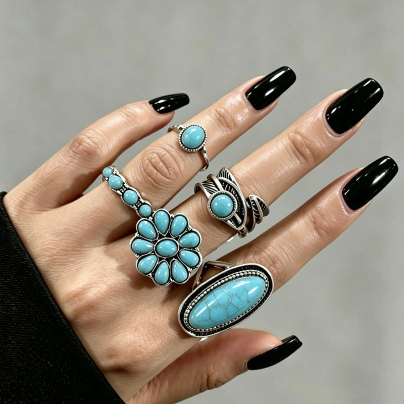 Wholesale Vintage Punk Skeleton  Ring Set 24 Piece Ancient Silver Zinc Alloy Jewelry Accessory