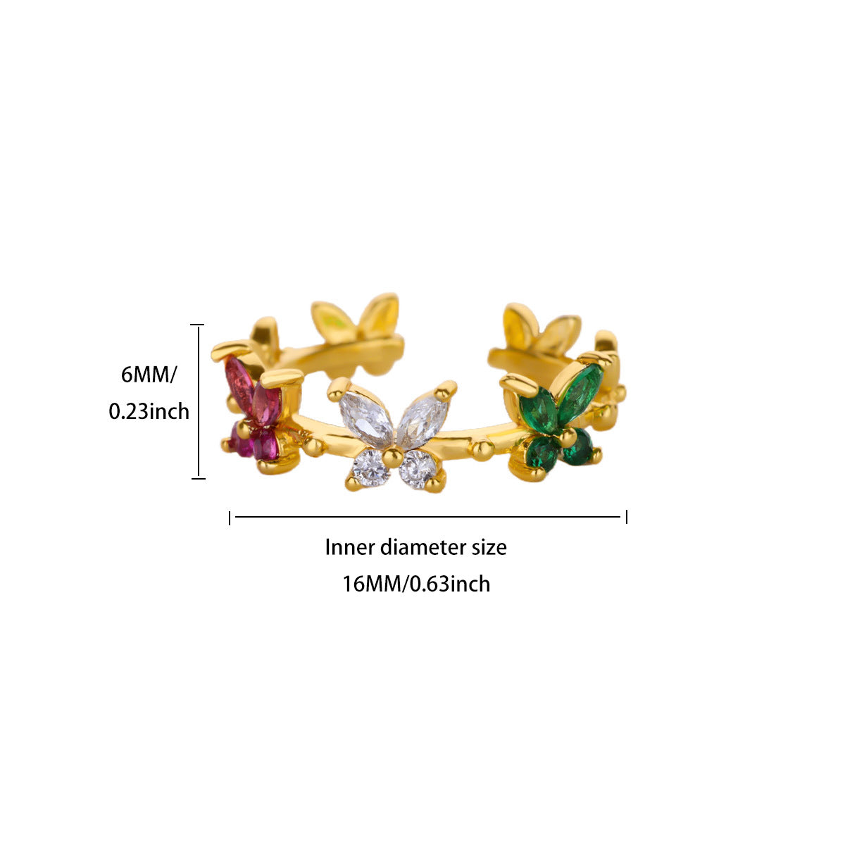 Wholesale Gold Plated Heart Shape Open Ring with Multicolor Zircon - Boutique Resale Jewelry Accessory
