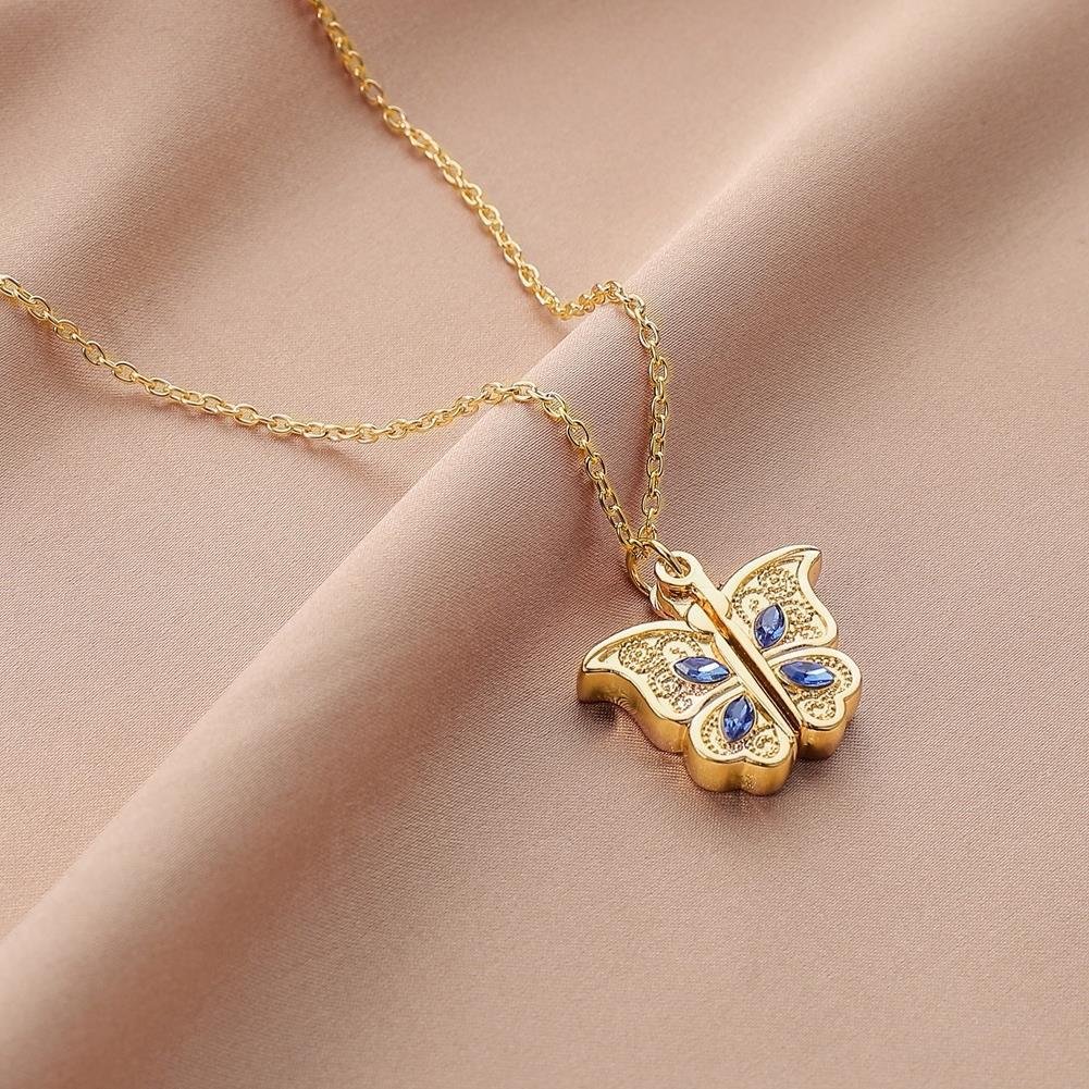 Wholesale metal diamond butterfly love open photo box pendant necklace