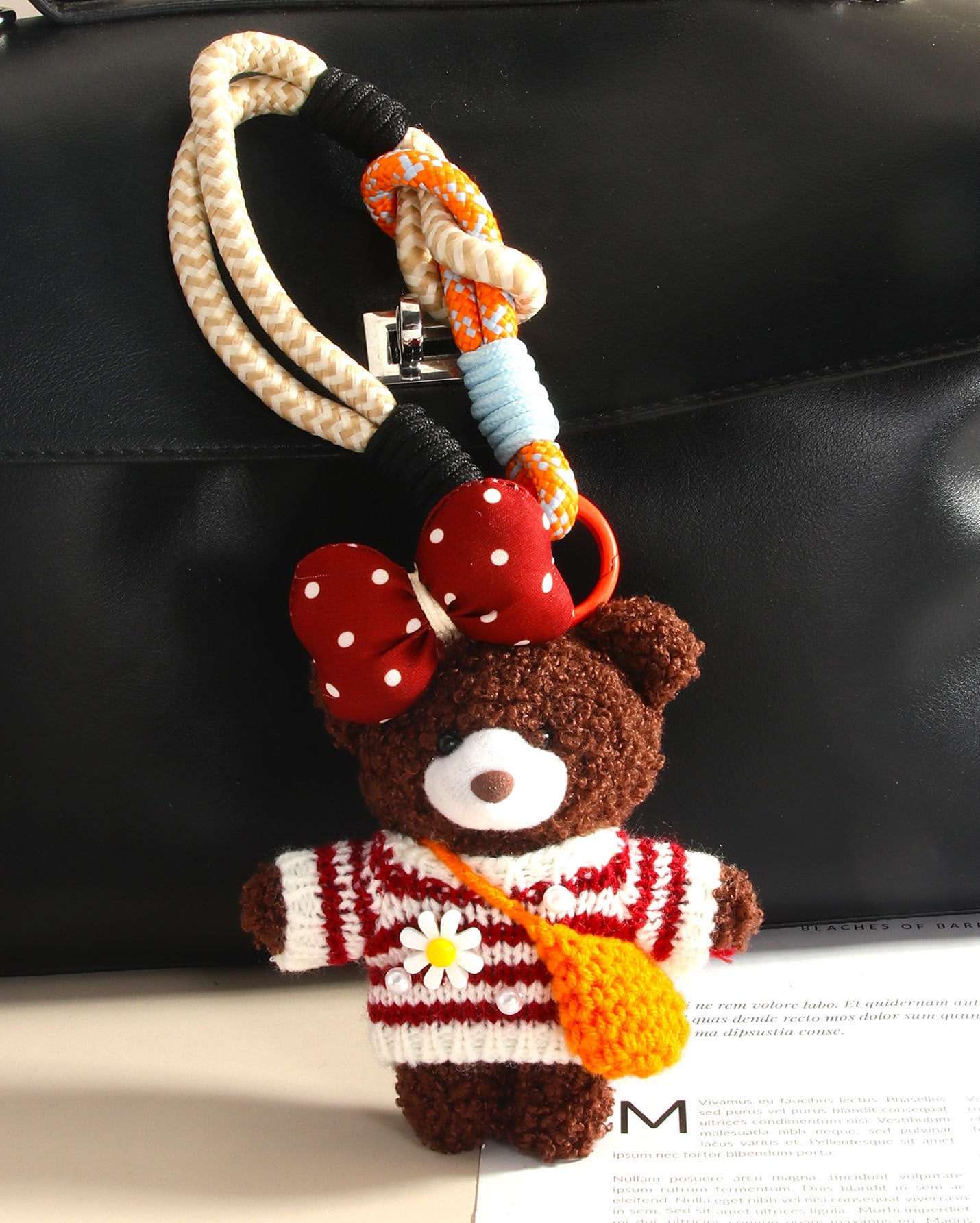 Wholesale Plush butterfly knot dog and star woven rope bag keychain