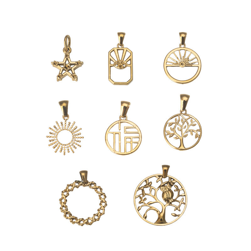 Wholesale Stainless Steel Golden Star Fortune Tree of Life Pendant