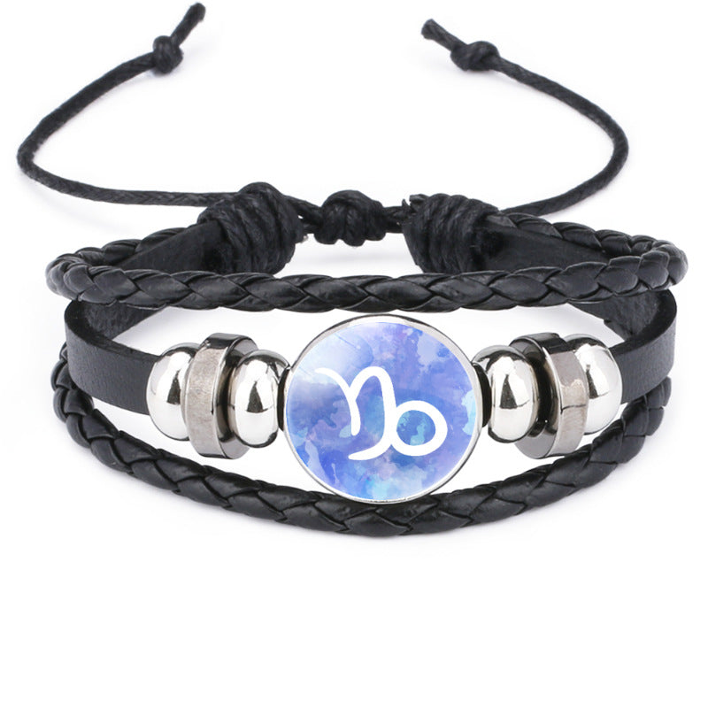 Wholesale  accessories twelve constellation handmade beaded rope leather bracelet
