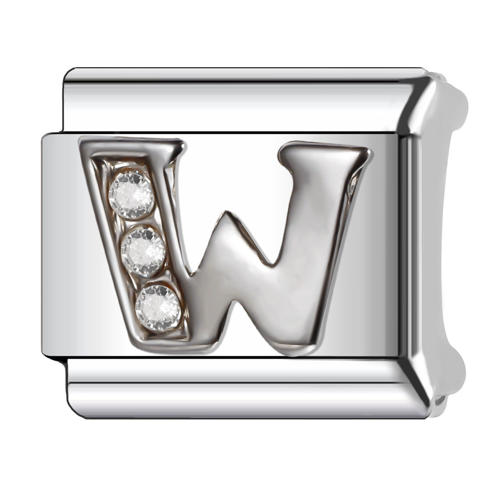 Wholesale Italian Charm Bracelet 9mm DIY Diamond English Letter   Creative Stainless Steel Composable Bracelet