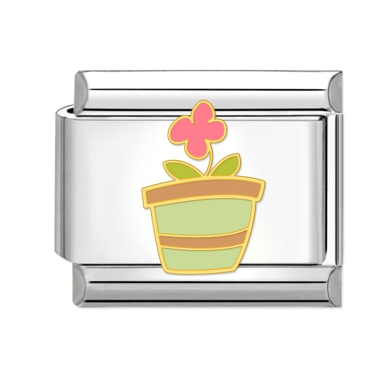 Wholesale Italian Charm Bracelet 9mm DIY Splicing Creative Flower Plant Stainless Steel Composable Bracelet