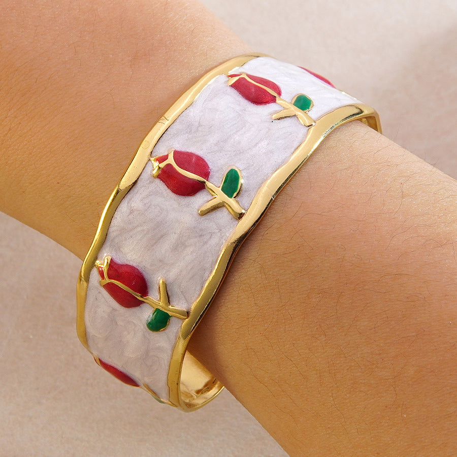 Wholesale Fashion Stainless Steel Tulip Drip Oil Open Bracelet Jewelry Accessory