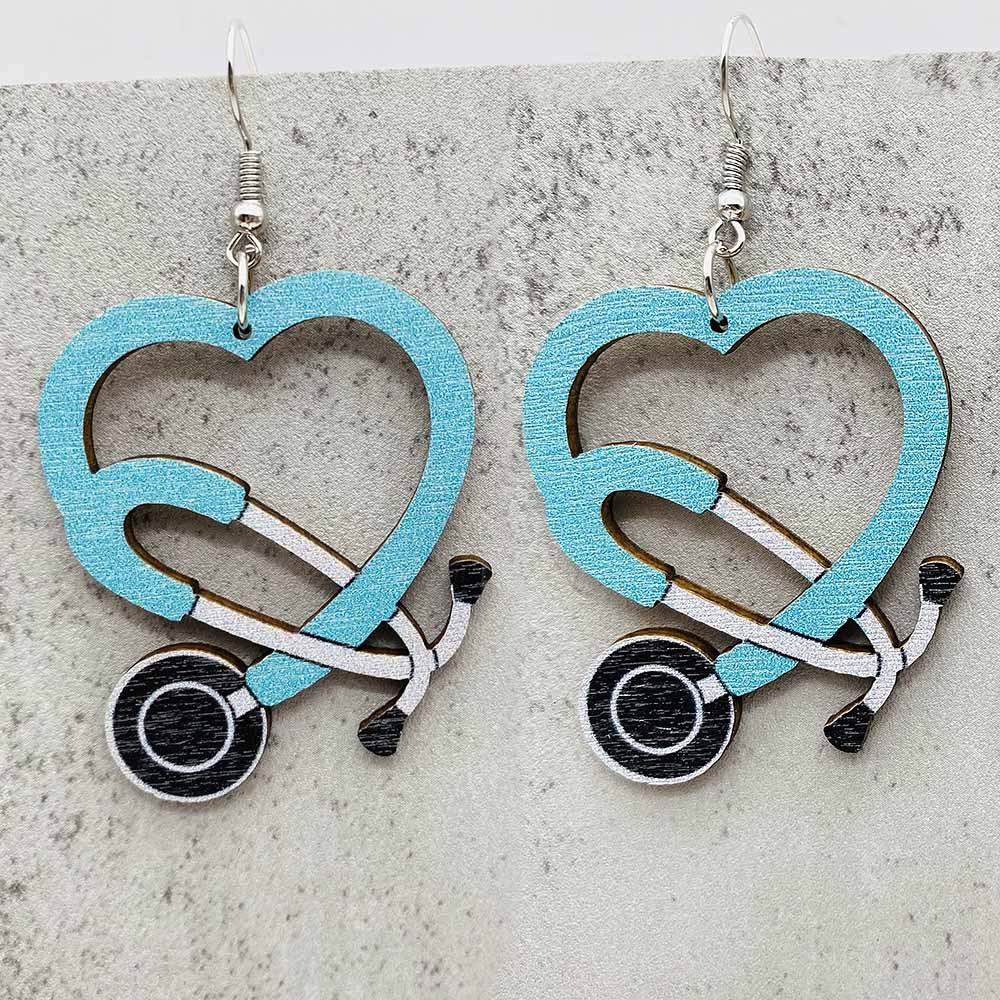 Wholesale  Nurse Day earrings Doctor Nurse Medical color earpiece wooden earrings