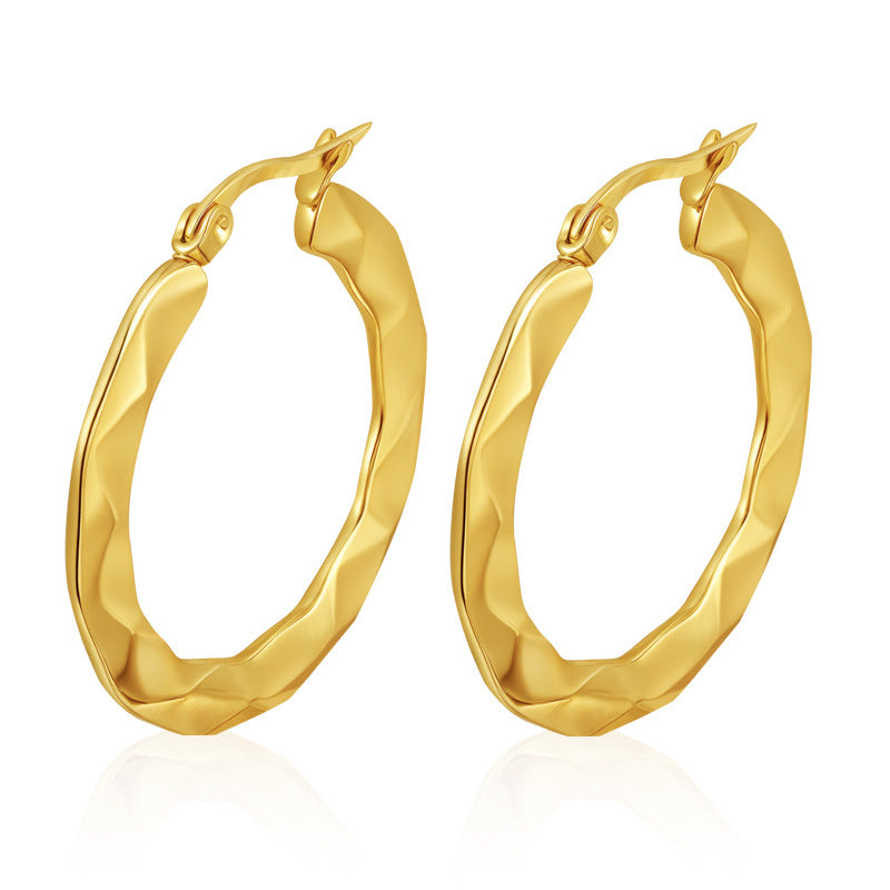 Wholesale Embossed Round Earrings Stainless Steel Gold Plated Everyday Wear Jewelry Accessory
