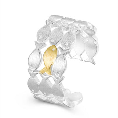 Wholesale Trendy Two Tone Mesh Fish Adjustable Open Ring Vintage Style Jewelry Accessory For Everyday Wear And Gift